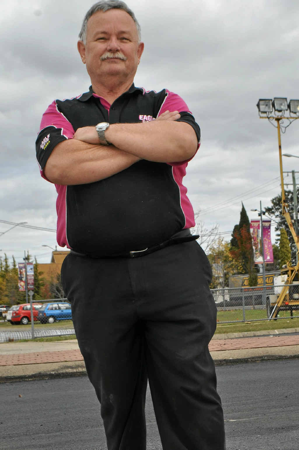 Eagle Boys franchisee John Rye was less than impressed when the main access point to his shop was blocked off on Thursday night due to road works. Eagle Boys franchisee John Rye was less than impressed when the main access point to his shop was blocked off on Thursday night due to road works.